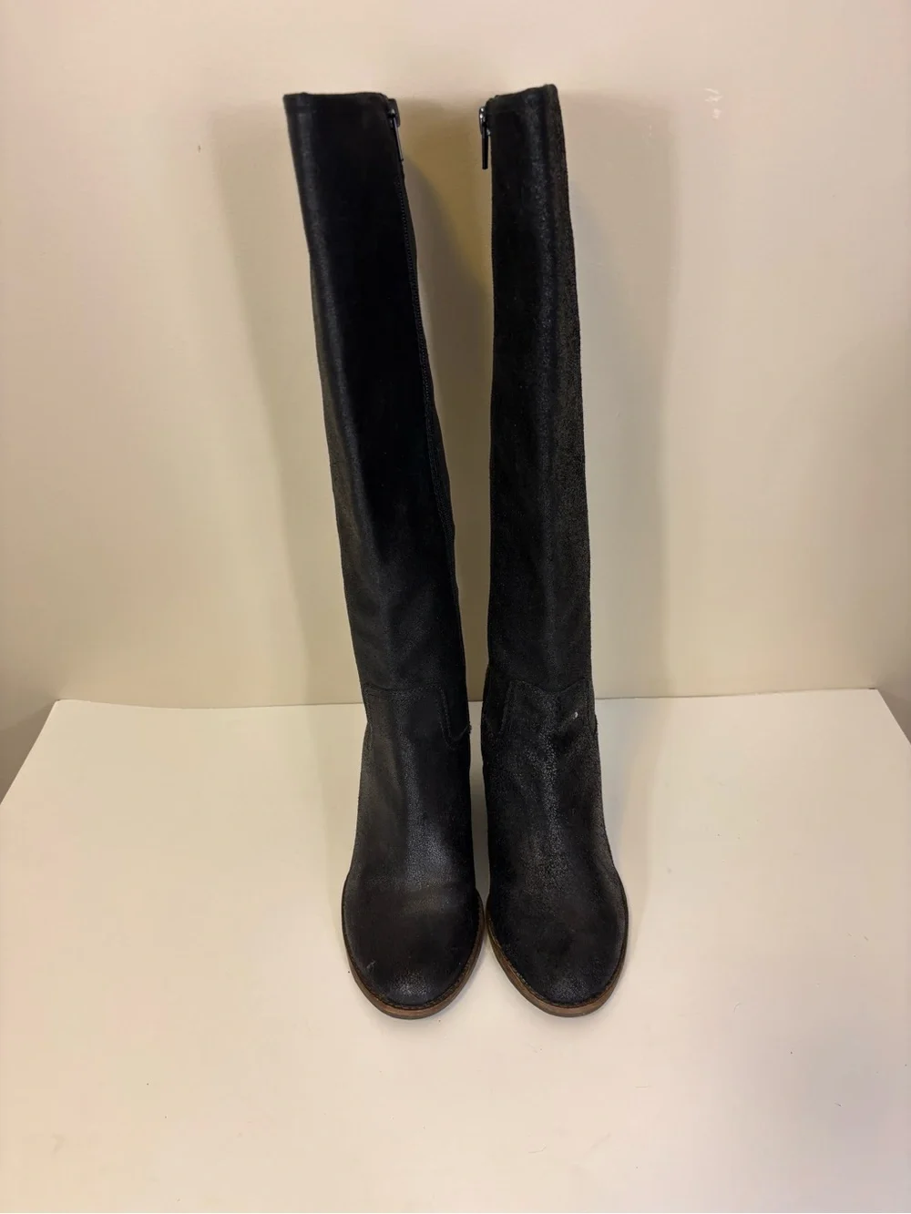Lucky Brand Black Suede Shimmer Wedge Knee High Tall Boots 9.5